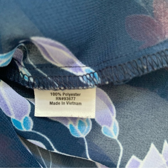 a.n.a Floral Multicolor Print Petite Blue Sheer 3/4 Sleeve Top -Size LP - Picture 9 of 10